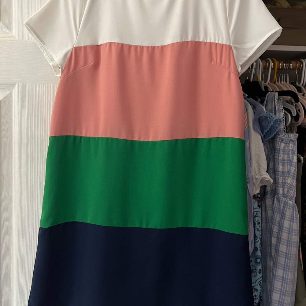 Color Block Dress in White, Pink, Green, and Navy